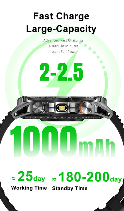 LIGE Nowy wojskowy do T-Rex 3 Ultra Smart Watch Bateria 1000 mAh Wodoodporny IP68 Kompas Latarka Sportowy monitor Smartwatch Mężczyźni