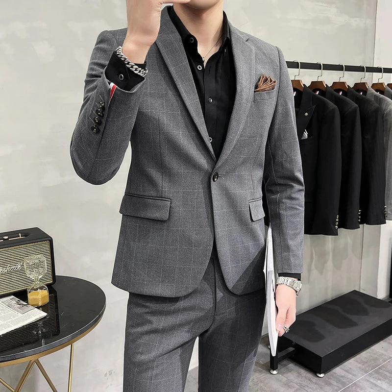 High-End Men's 3-Piece Smart Casual Business Suit Set with Vest Trousers British Dress for Party Wedding Elegant