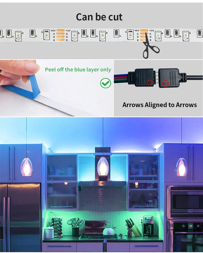 5M USB Led Strip Lights RGB 2835 60 LED Bluetooth APP Control Luces Led Flexible Diode Decoration For Living Room Lamp Ribbon
