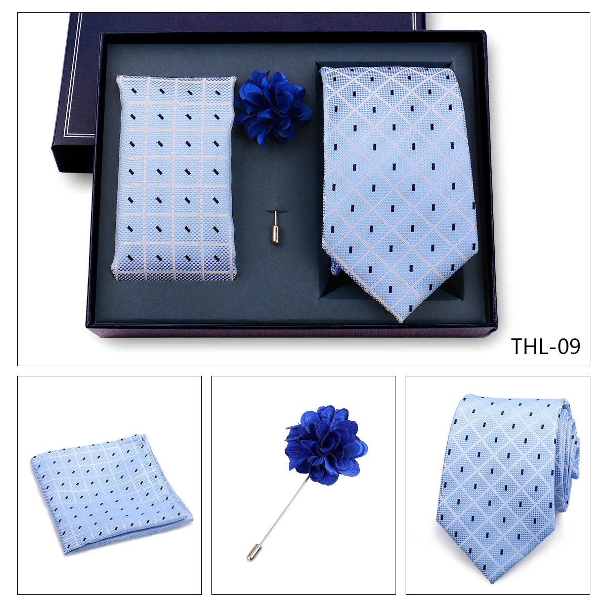 Elegant Ties For Men Classic Paisly Neck Tie Pocket Square Brooch Set With Gift Box Mens Business Wedding Suit Accessories
