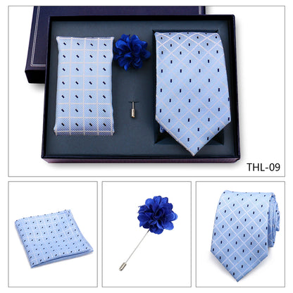 Elegant Ties For Men Classic Paisly Neck Tie Pocket Square Brooch Set With Gift Box Mens Business Wedding Suit Accessories