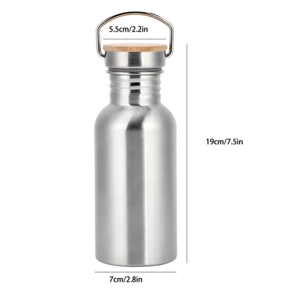 304 Stainless Steel 500Ml/750Ml Water Bottle Portable Wide Mouth Design Water Jug Wooden Lid Rustless Cycling Water Bottle