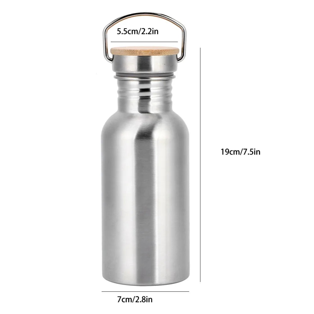 304 Stainless Steel 500Ml/750Ml Water Bottle Portable Wide Mouth Design Water Jug Wooden Lid Rustless Cycling Water Bottle