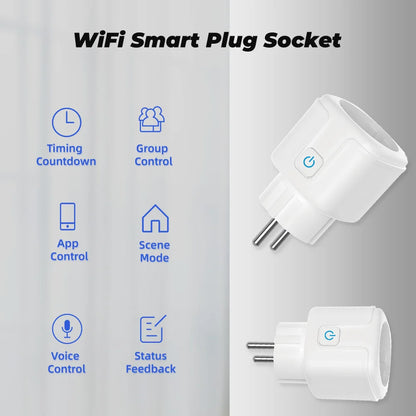 Tuya Smart Socket WIFI 16A/20A EU Plug With Monitoring Timing Function Smart Home Electronic Power Outlet Alexa Google Home