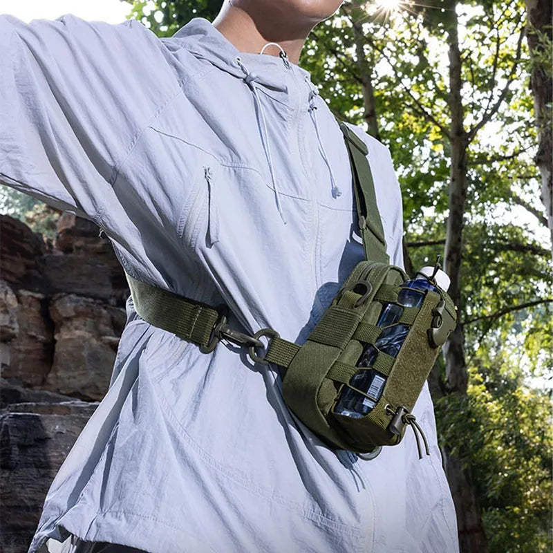 Outdoor Water Bottle Waist Bag Phone Crossbody Storage Pouch Camping Cycling Chest Bag Multifunctional Tactical Chest Bag Men's