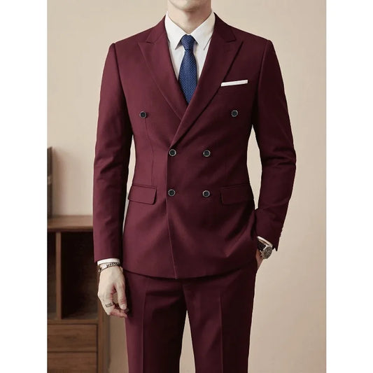 Men'S Slim Fit 2pcs Suit Double Breasted Business Wedding Prom Tuxedo Suits Blazer & Pants Set