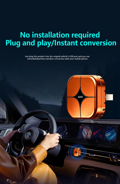 2026 4in1 New Upgrade Carplay Adapter Wireless Android Auto Mirror Link Smart MiNi AI Box USB Plug and Play Auto Connect WiFi