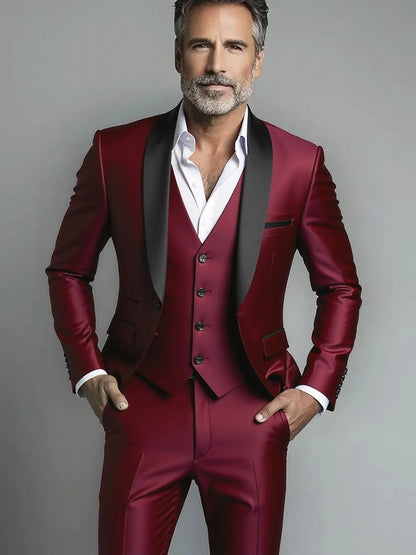 Black White Men Autumn Wedding Party Three Pieces Set Large Size Male Blazer Coat Pants and Vest Fashion Slim Fit Suit
