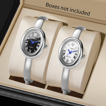 2PCS Elegant Oval Roma Dial Women Quartz Watches Set Fashion Bracelet Bangle Ladies Wristwatch Reloj Mujer Girls（Without Box）