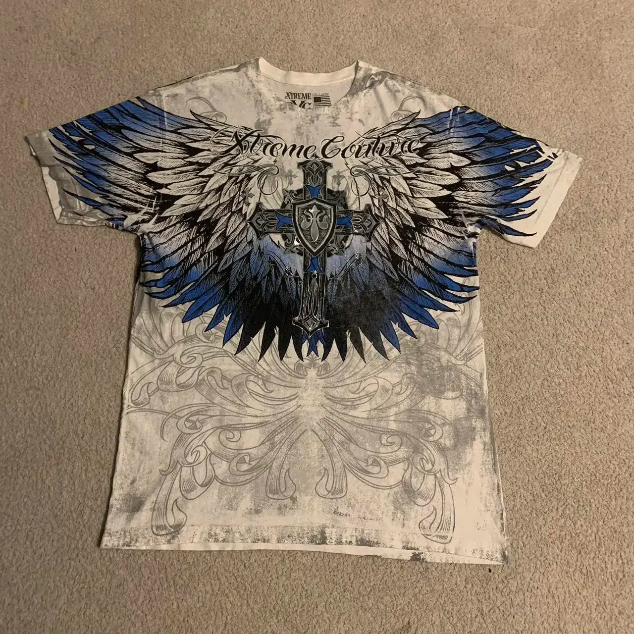 imited Stock Men's Harvester Skull T-Shirt Gothic Wings Cross Print  Vintage Streetwear Soft Breathable FabricL