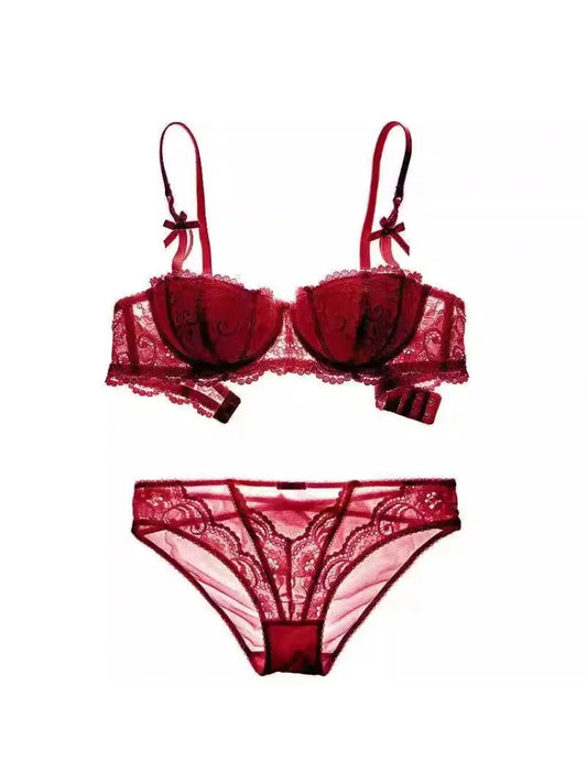 French Lace Half-Cup Bra Ultra-Thin Compact Small Bras  Kawaii Lingerie Sexy Push Up Japanese Style Minimalist Design for Women