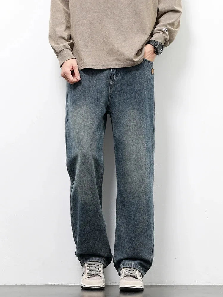 Spring Autumn American Retro Straight Jeans Men Streetwear Korean Fashion Loose Baggy Wide Leg Denim Pants Male Casual Trousers