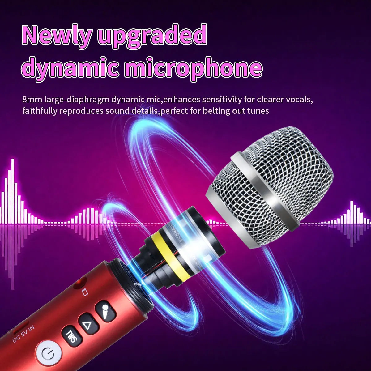 20W/Pc Bluetooth Speaker 1Pc of TWS Portable Karaoke Microphone For Kids & Adults Gift Wireless 10H Battery Handheld AUX Mic
