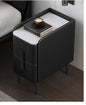 Moder Style Wooden Bedside Table Mini Narrow Leather Bedroom Nightstand Side Storage Cabinet with 2 Drawers Hotel End Table