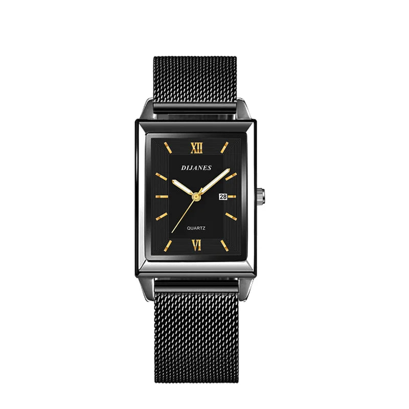 Men's Calendar Date Sport & Leisure Leather Clock 2023 Luxury Business Golden Stainless Steel Mesh Band Quartz Man Watches