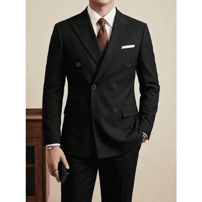 Men'S Slim Fit 2pcs Suit Double Breasted Business Wedding Prom Tuxedo Suits Blazer & Pants Set
