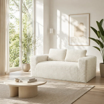 Boneless deep seat loveseat no assembly required foam base sofa plush corduroy fabric modern living room sofa for bedroom office