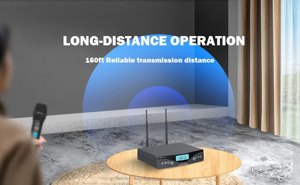 Wireless Microphone G-MARK G320AM Professional UHF 2 Channels Karaoke Mic Handheld Automatic Frequency Adjustable 100M