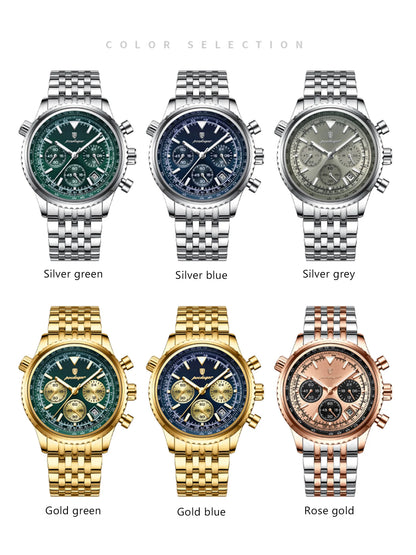 POEDAGAR Luxury Fashion Men Watch Stainless Steel Waterproof Luminous Quartz Male Clock Date Chronograph Military Men's Watches