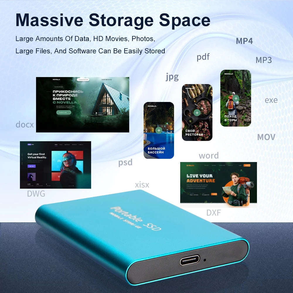 Large Capacity External SSD 2TB/4TB/128TB Type-C USB3.2 Portable Solid Disk Fast Transfer for Mac Desktop PC