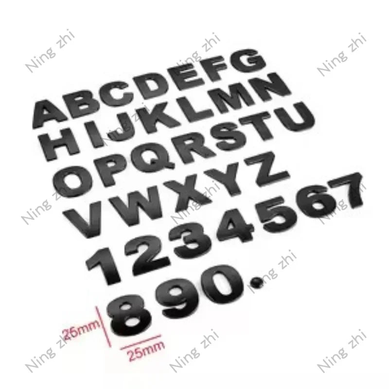 1PC Matte Black 3D Auto Metal Letter Emblem DIY Digital Alphabet Car Sticker Exterior High-About 25mm Accessory