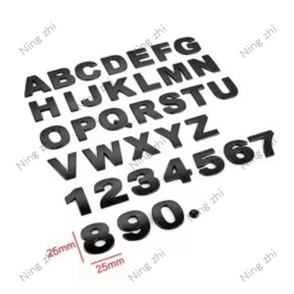 1PC Matte Black 3D Auto Metal Letter Emblem DIY Digital Alphabet Car Sticker Exterior High-About 25mm Accessory