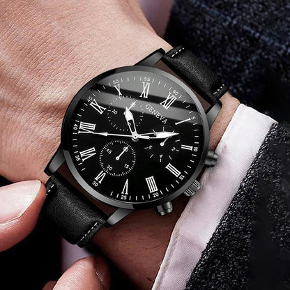 3PCS Fashion Men Business Watches Set Trend Versatile Retro Leather Strap Round Dial Quartz Watch Reloj Hombre（Without Box）