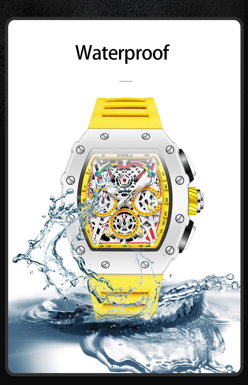 Luxury Watch Men's ONOLA Fashion Casual  Multifunctional Silicone Tape Waterproof Quartz Watch White