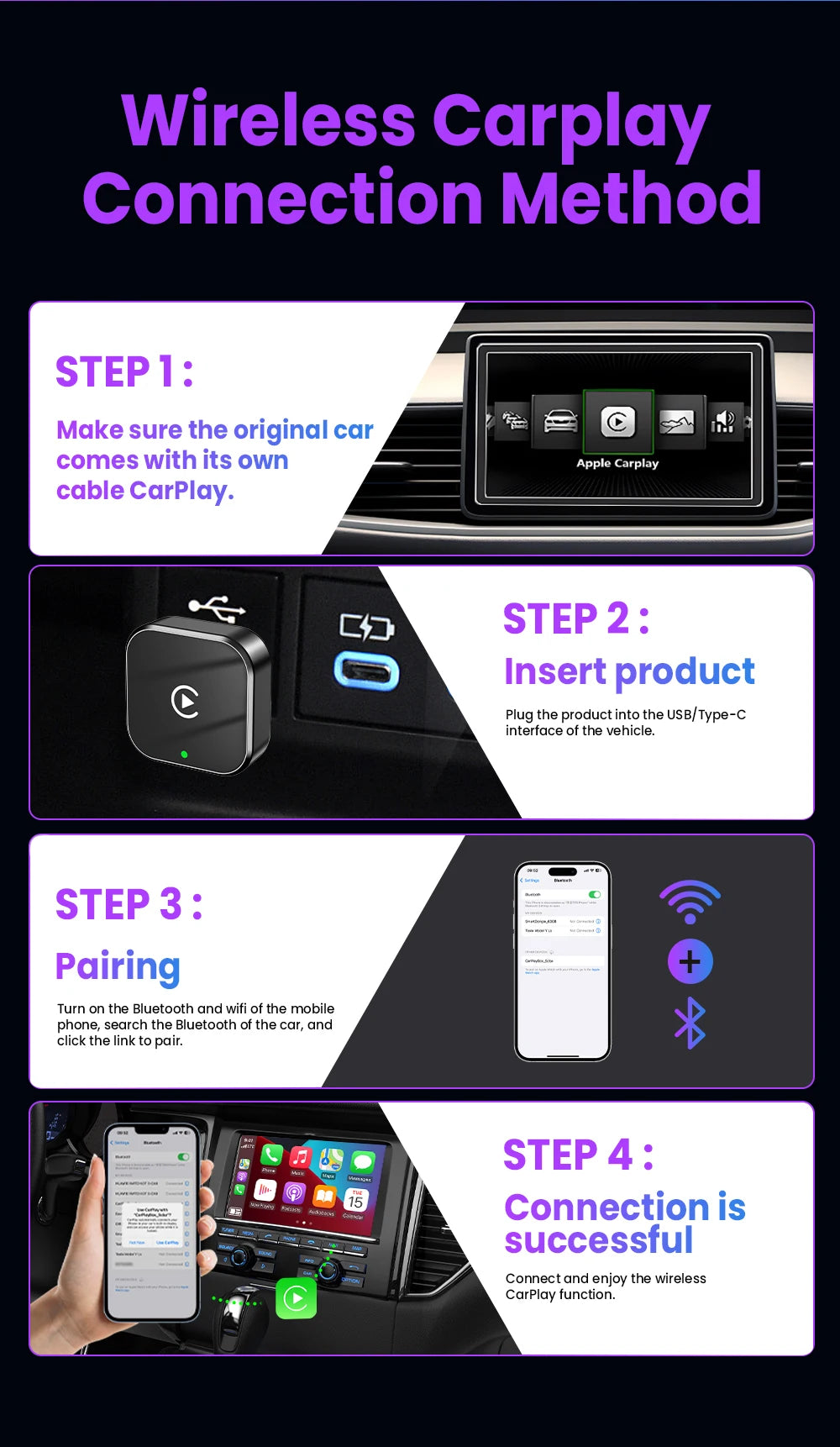 2in1 Wireless CarPlay Adapter Android Auto AI Smart Box Car Intelligent System Suitable For VW Toyota Nissan Honda Kia Opel MG