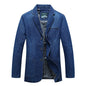 KIDWHXR Man Denim Blazer Autumn Business Casual Single-breasted Men Jacket Retro Loose Long Sleeve Pocket Male Jean Suit Coat