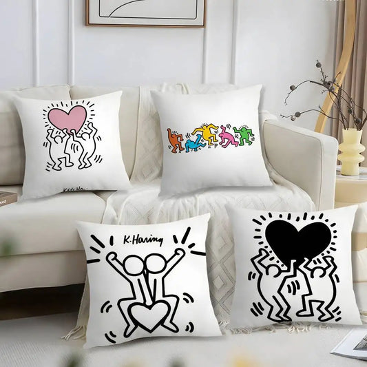 Funny K-Keith H-Harings Art Pillow Case Short Plush Print Cushion Cover Square Throw Pillow Covers Sofa Home Decor
