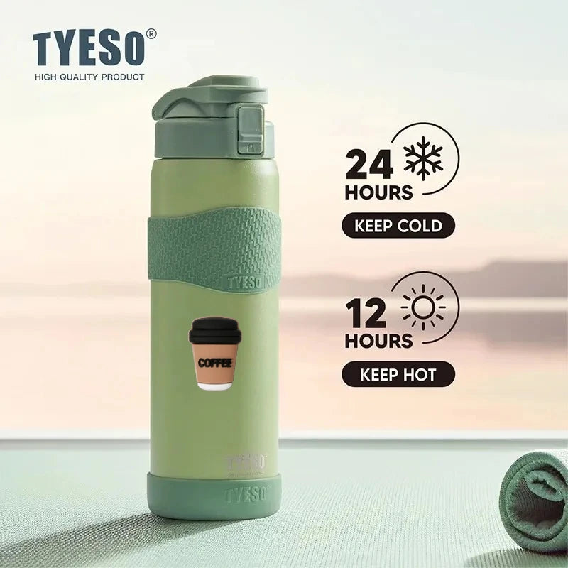 TYESO 750ML Double Wall Insulated Water Bottle Hot Water 304 Stainless Steel Flask for Fitness Outdoor Hiking Coffee Sticker