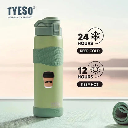TYESO 750ML Double Wall Insulated Water Bottle Hot Water 304 Stainless Steel Flask for Fitness Outdoor Hiking Coffee Sticker