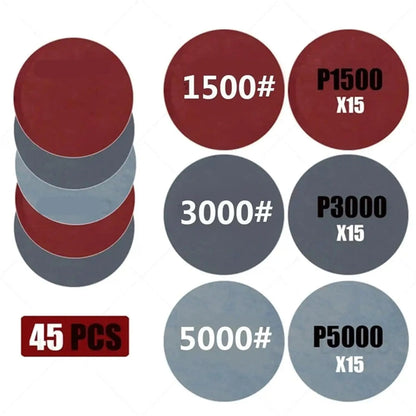 3-calowy papier ścierny 75 mm na mokro i sucho krążki ścierne na rzep 60-5000 gradacji 15-45 szt. do polerowania samochodów, naprawy i renowacji reflektorów