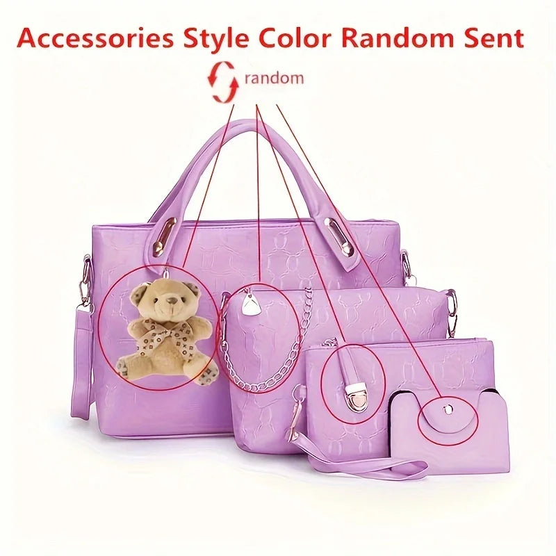 4pcs Geometric Pattern Tote Bag, Fashion Handbag Chian Crossbody Bag, Clutch Bag and Card Holder Purses and Handbags Hand Bag