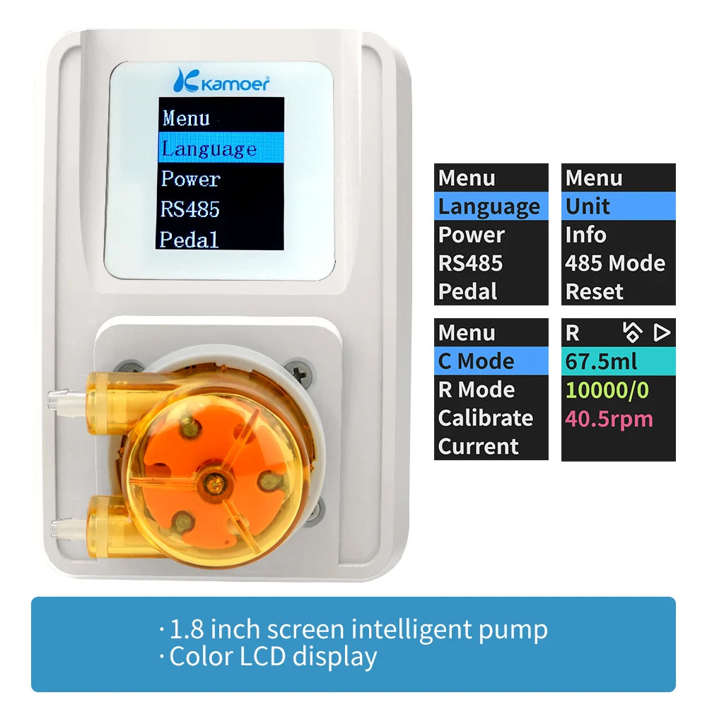 Kamoer 86ml/min M1-STP Peristaltic Pump 24V High Precision Stepper Motor Variable Speed Pump with Pedal for Lab, Experiments