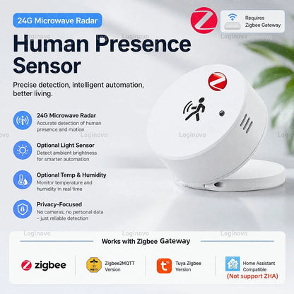 Zigbee 24G Mmwave Radar Presence Sensor Optional Temperature Humidity Brightness Motion Detector Work With Zigbee2mqtt TUYA Hub