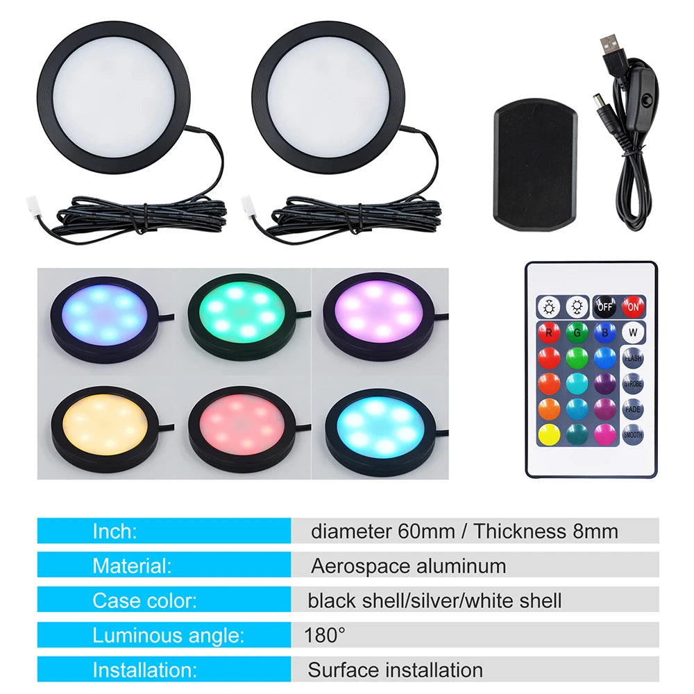 24Key Remote RGB Under Cabinet Light 5V USB Switch 1 2 4 6 Lights Kit Slim Lamp for Kitchen Display Case Home Bar Desk Accent