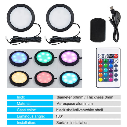 24Key Remote RGB Under Cabinet Light 5V USB Switch 1 2 4 6 Lights Kit Slim Lamp for Kitchen Display Case Home Bar Desk Accent