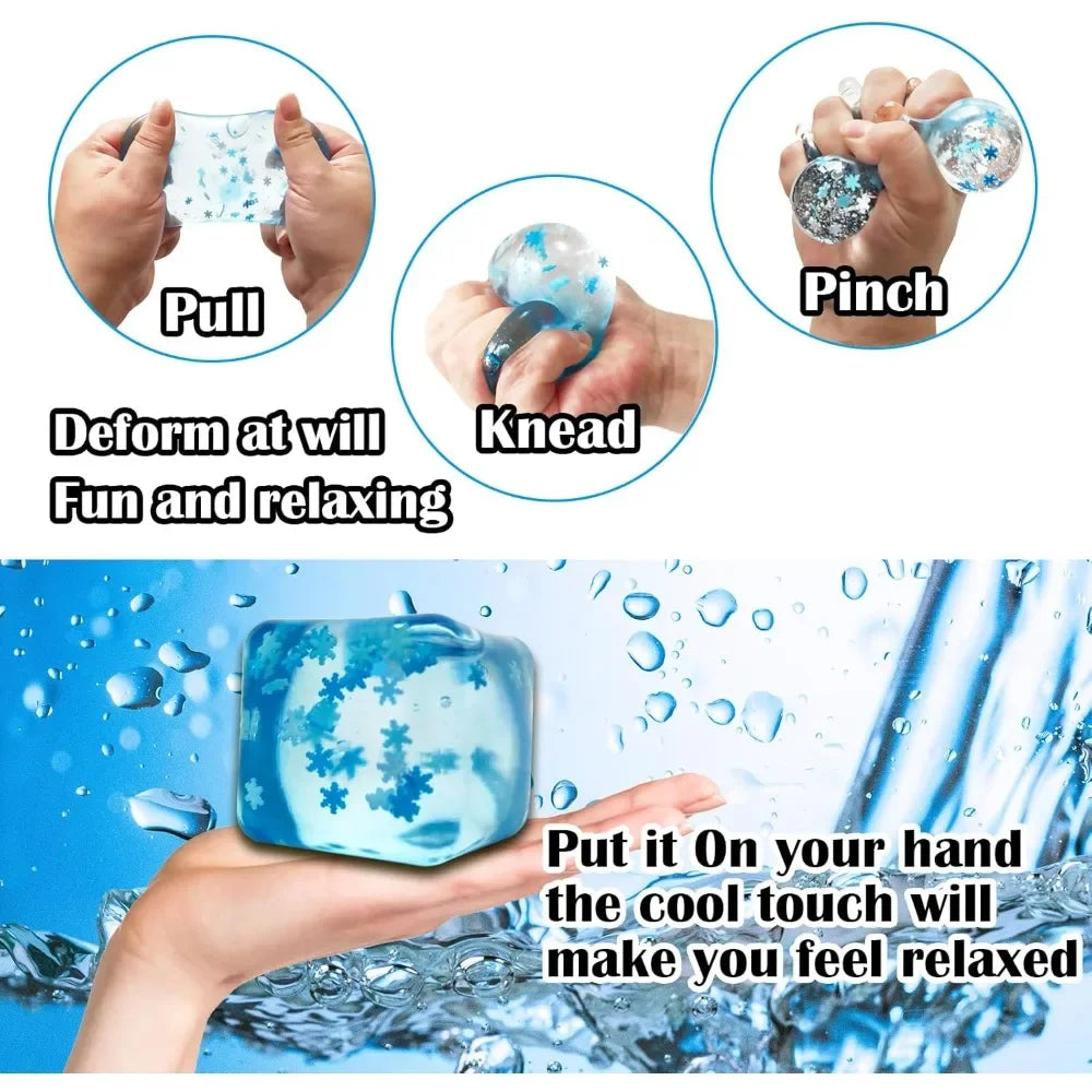 3/4.5/5.5CM Ice Cube Squishy Toy Stress Relieving Soft Touch Slow Rebound Stretch Squeeze Snowflake Ice Cube Xmas Gift for Adult