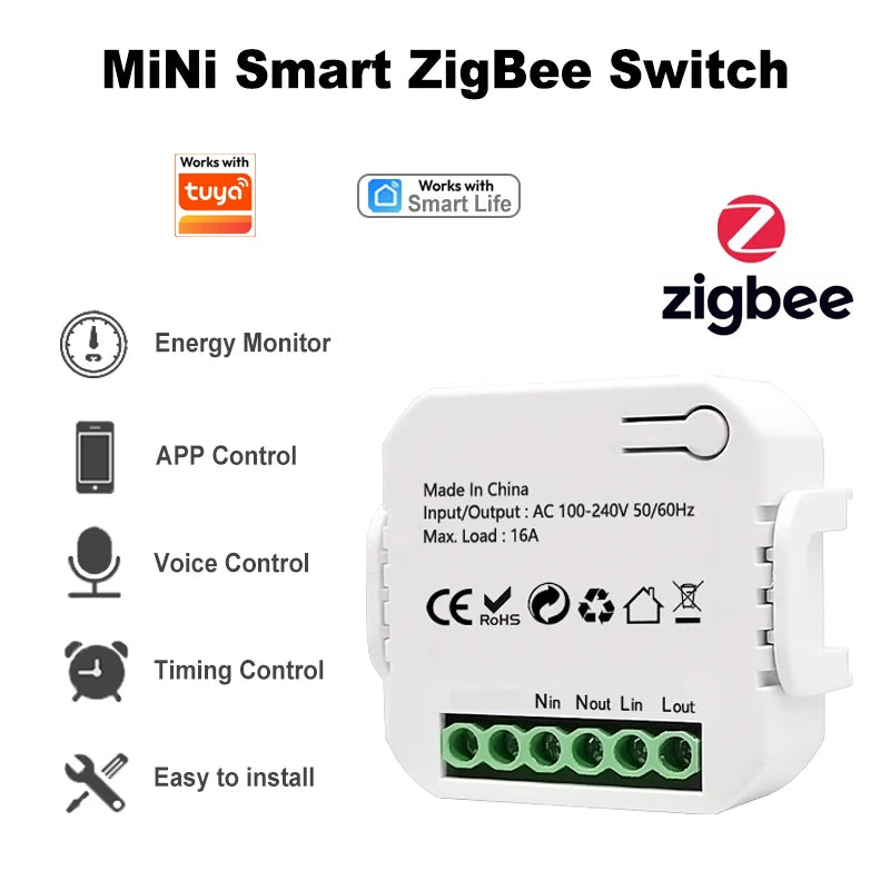 ZigBee Socket Switch Tiny Module Smart App Energy Monitor Timer 16A Overload Protect Supports Google Home Alexa