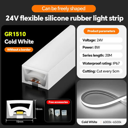 LED flexible silicone light strip embedded 24V waterproof tubing linear lamp concealed installation flexible soft light strip