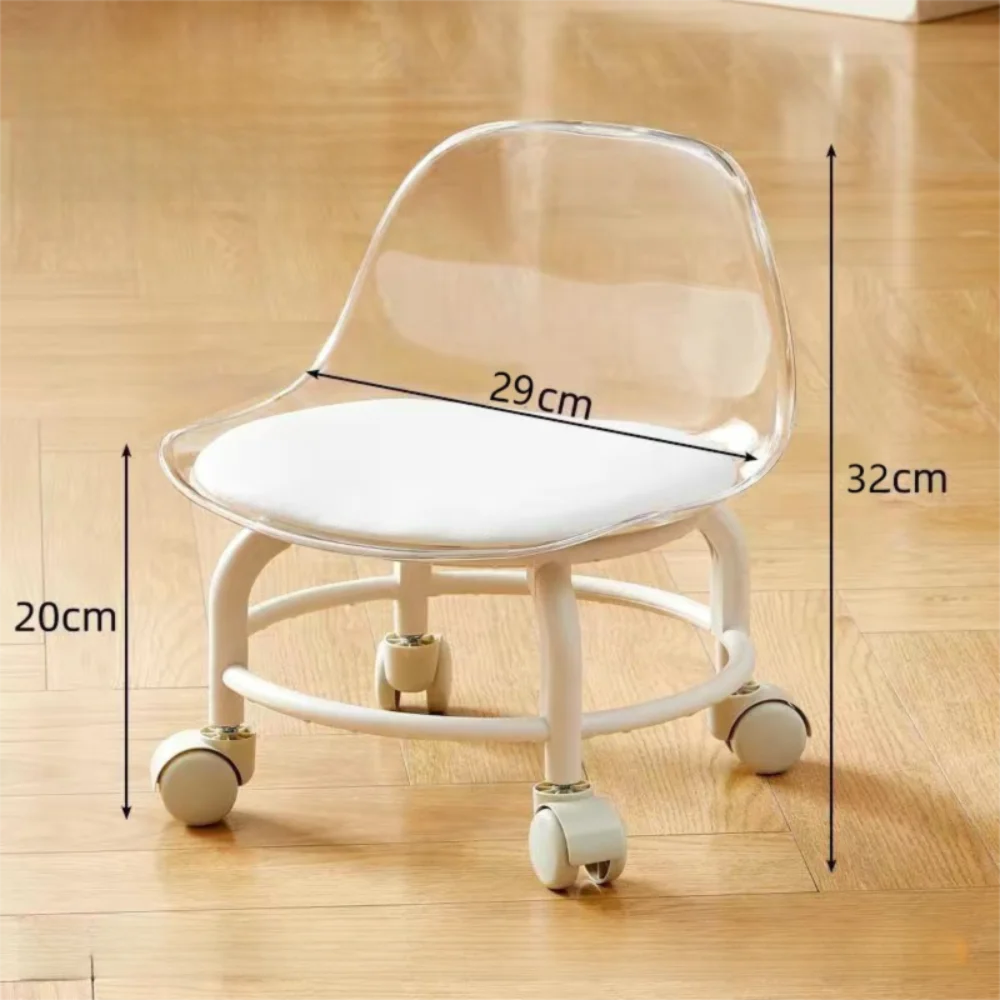 New Transparent Small Stool Universal Wheel Simple Low Chair Multifunctional Noiseless Backrest Seat Household