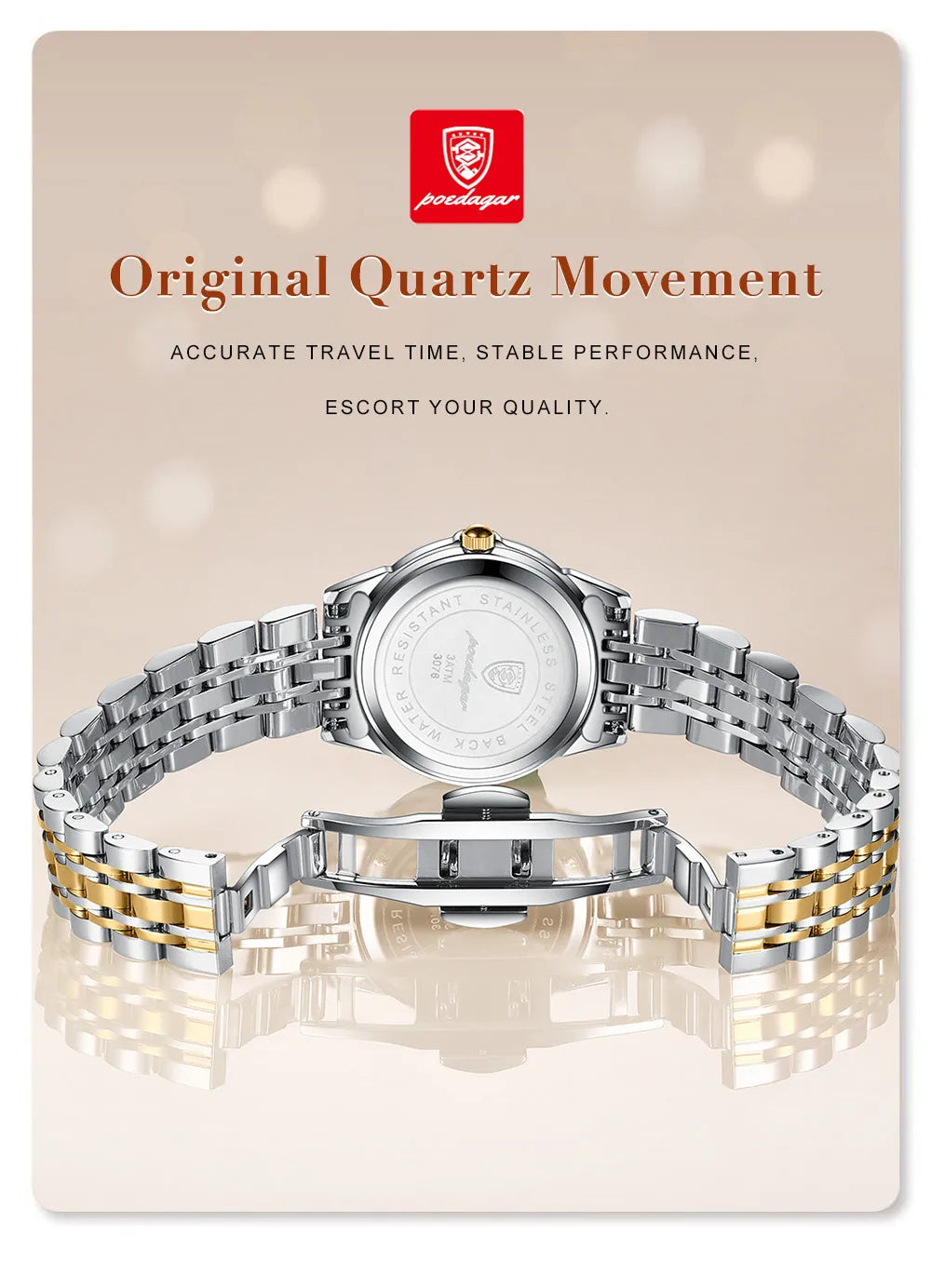 POEDAGAR Luxury Brand Women's Watches Waterproof Luminous Date Week Quartz Watch For Woman Stainless Steel Fashion Ladies Watch