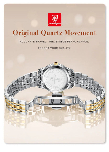 POEDAGAR Luxury Brand Women's Watches Waterproof Luminous Date Week Quartz Watch For Woman Stainless Steel Fashion Ladies Watch