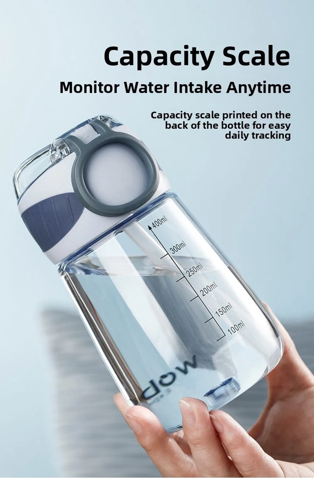 Portable Plastic Water Straw Cup Drop Proof with Scale Sippy Cup Leak-proof Food-Grade Silicone Water Bottle