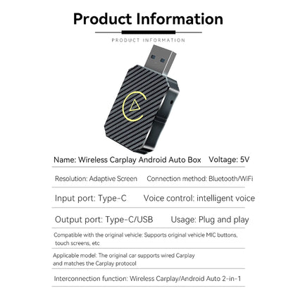 KEBIDUMEI Wired To Wireless Carplay 2IN1 Car AI Box Plug & Play Smart Dongle Android Auto WiFi 5.0GHz Bluetooth 5.0 Mini Adapter
