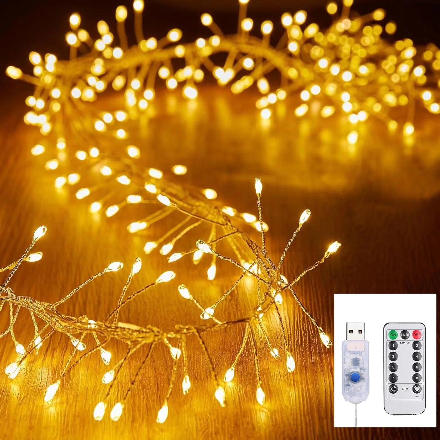 USB Power LED Firecracker String Lights Remote Control Garland Fairy Lights for Wedding Party Garden Plants Christmas Decoration