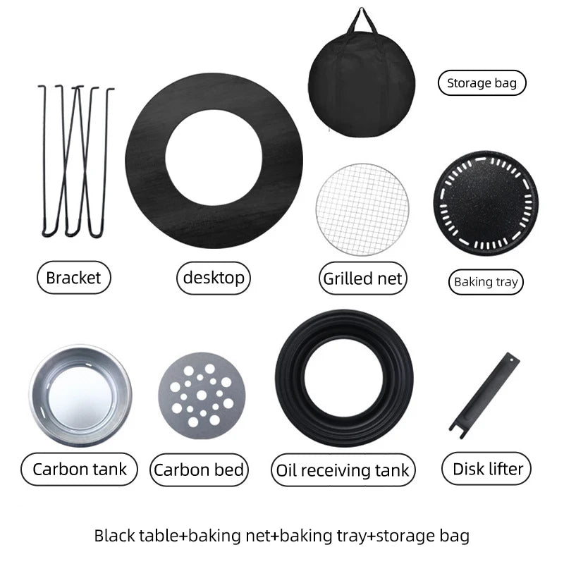 Fireplace Small Round Table Foldable Fire Pit Pot Outdoor Multifunctional Portable Camping Barbecue Table Set