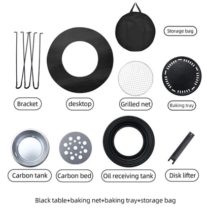Fireplace Small Round Table Foldable Fire Pit Pot Outdoor Multifunctional Portable Camping Barbecue Table Set